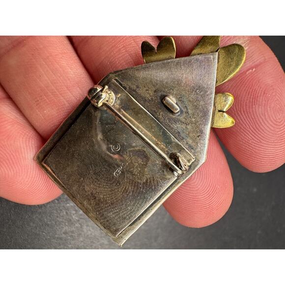 Vtg Far Fetched Sterling Silver 925 Brass Heart House Picture Frame Brooch Pin - Picture 6 of 10